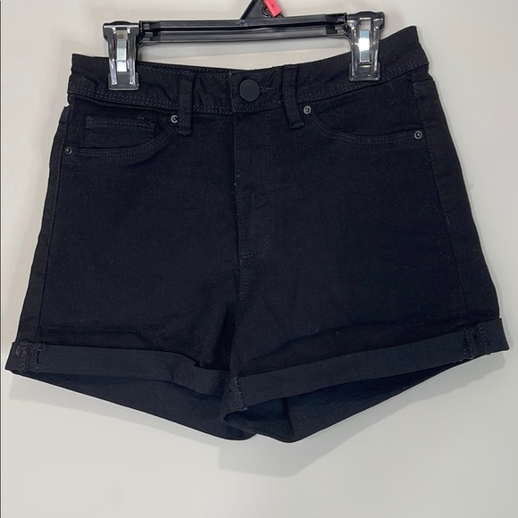 Shein Black Roll Up Denim Shorts Mid Rise Cotton Stretch Size 26 - Picture 10 of 10